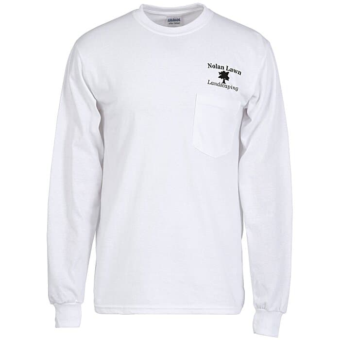 Gildan 6-oz Ultra Cotton LS Pocket T-Shirt - White - Screen