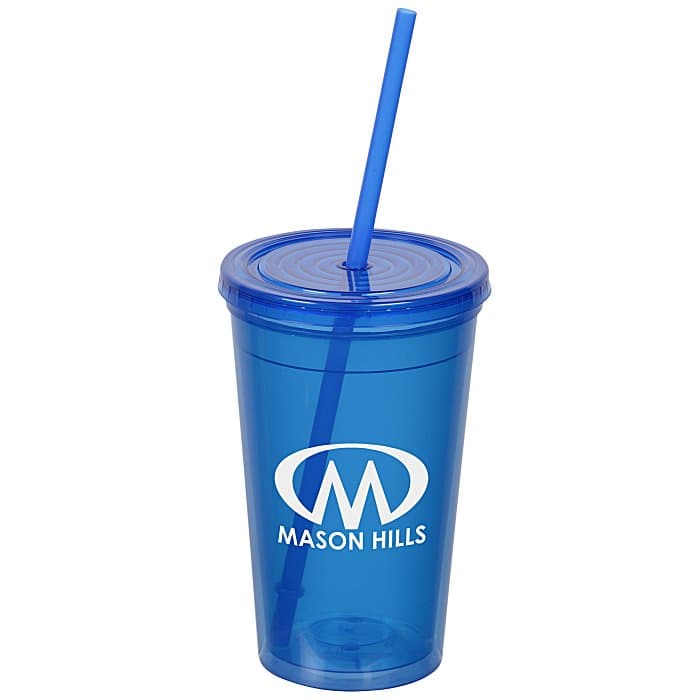 Economy Double Wall Tumbler with Straw - 16 oz.