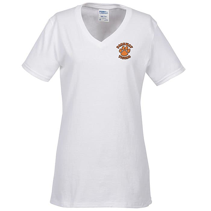 Port Classic 5.4-oz V-Neck T-Shirt - Ladies' - White - Embroidered