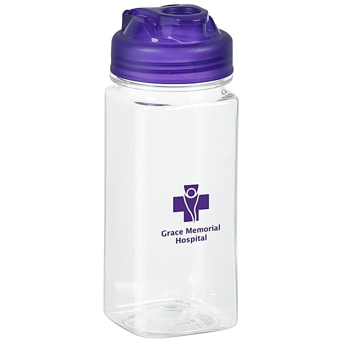 PolySure Squared-Up Water Bottle with Flip Lid - 16 oz - Clear