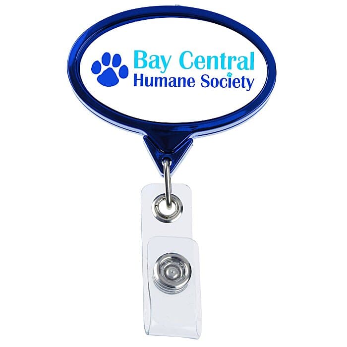 Retractable Badge Holder - Oval - Chrome Finish - Label