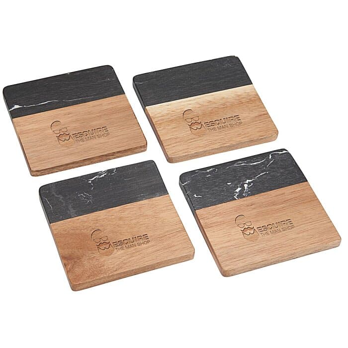 Black Marble and Wood Coaster Set