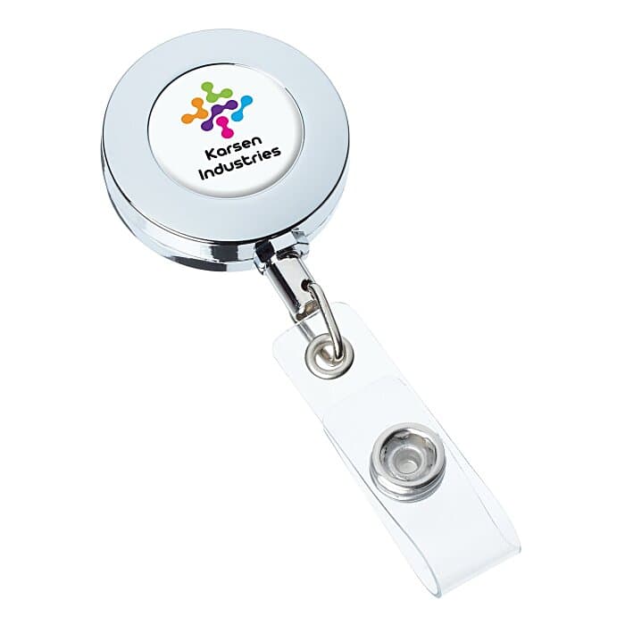 Domed Metal Retractable Badge Holder with Slip Clip