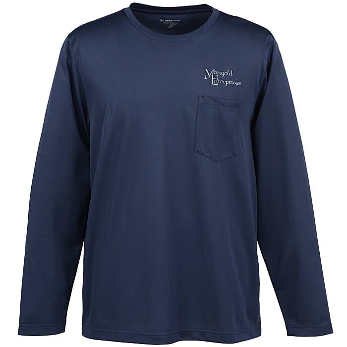 Harriton Charge Snag and Soil Protect Long Sleeve Pocket T-Shirt