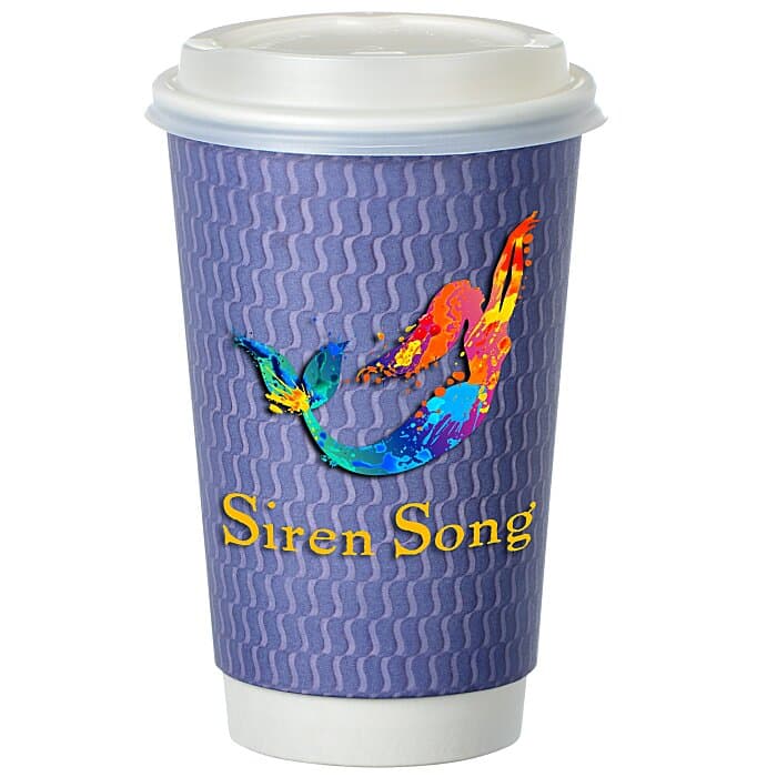 Waves Full Color Insulated Paper Cup with Lid - 16 oz