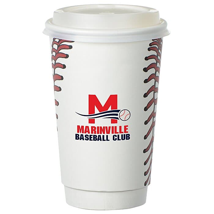 Baseball Full Color Insulated Paper Cup with Lid - 16 oz