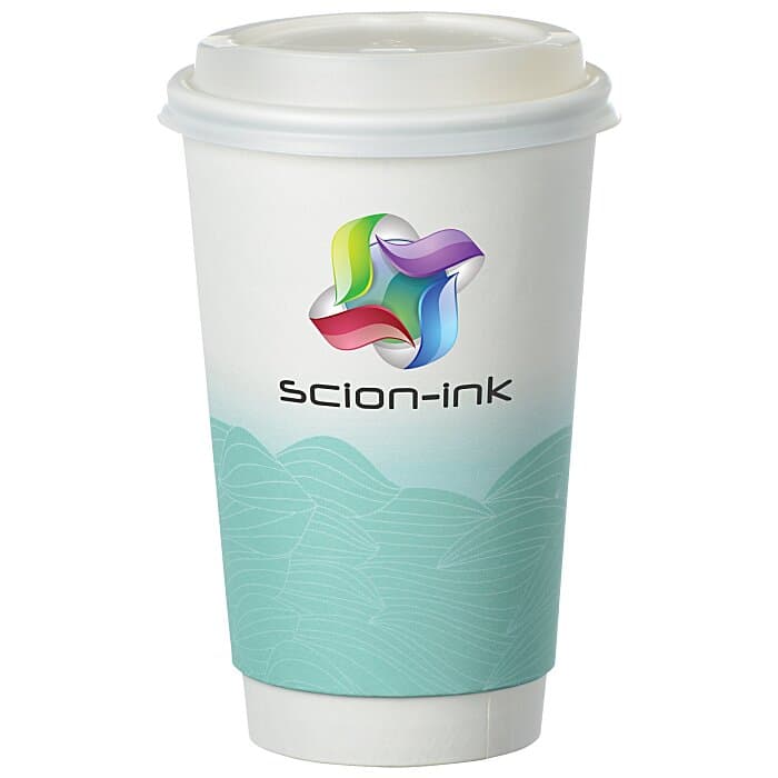 Turbulent Waves Full Color Insulated Paper Cup with Lid - 16 oz