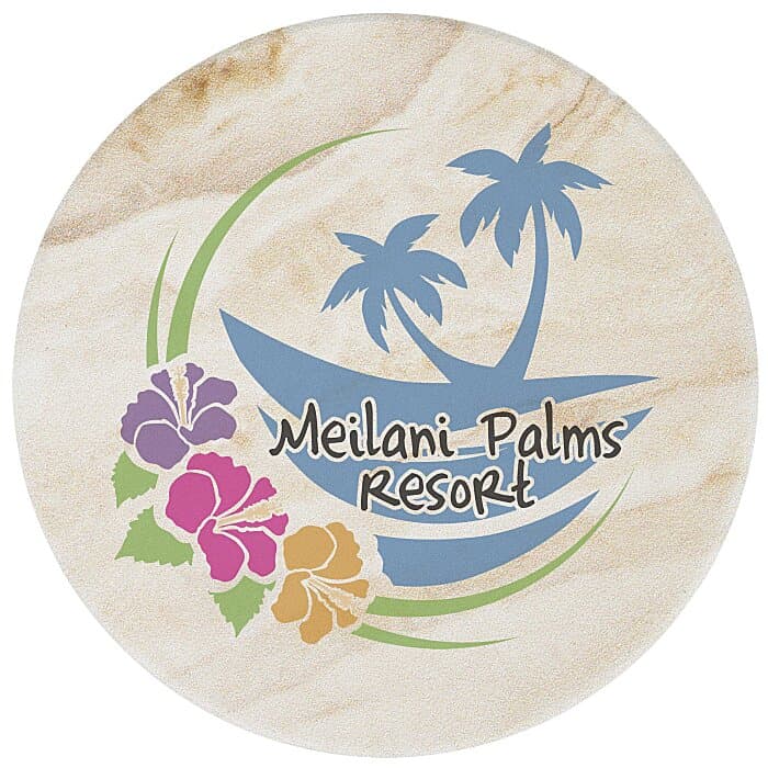 Absorbent Stone Coaster - Round - Beige Marble