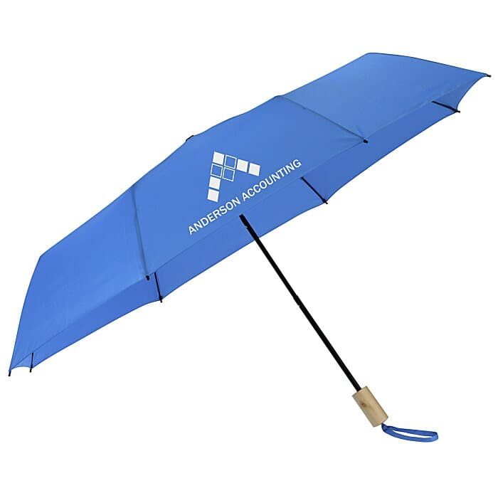 Manual Folding Umbrella with Wooden Handle - 46-inch Arc