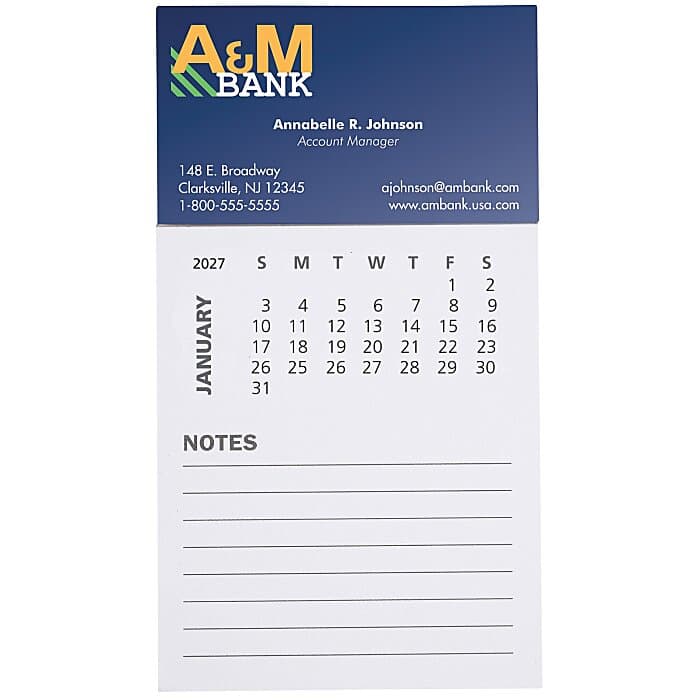 Business Card Magnet with Calendar and Notepad