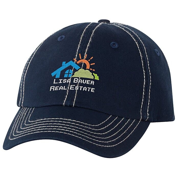 Cotton Washed Cap - Contrast Stitching - Embroidered