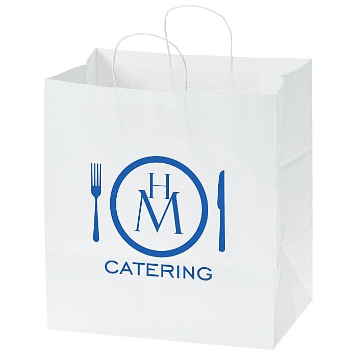 Kraft Paper White Shopping Bag - 15 1/2 inches x 14 inches