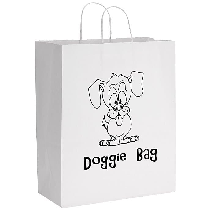 White Kraft Paper Shopping Bag - 15 3/4 inches x 13 inches - 24 hr