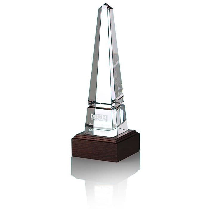 Pinnacle Obelisk Crystal Award - Mahogany Base