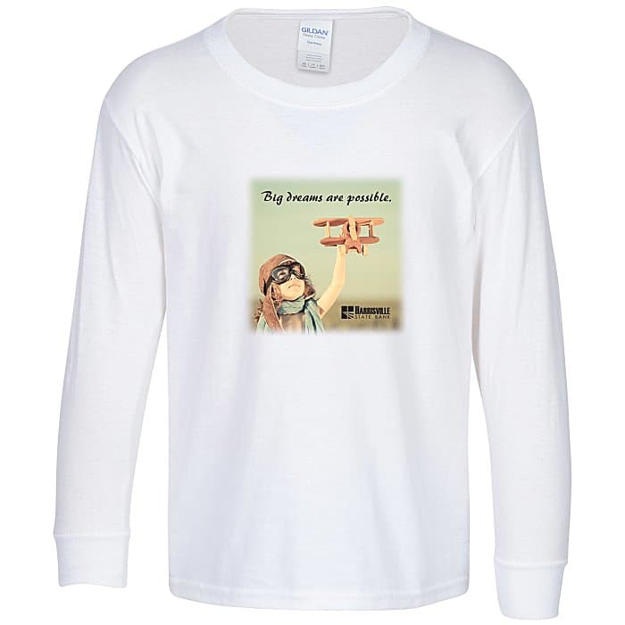 Gildan 5.3-oz Cotton LS T-Shirt - Youth - Full Color - White