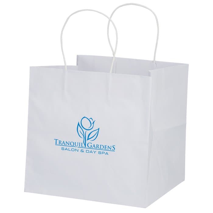 White Kraft Wide Gusset Paper Bag - 10 inches x 10 1/4 inches