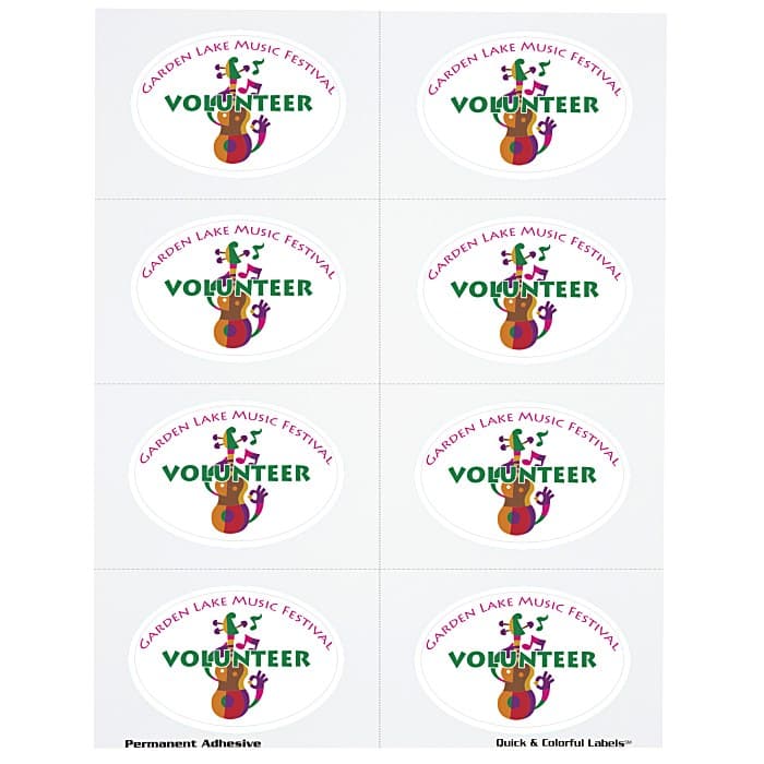 Quick & Colorful Perforated Sheeted Label - Oval 2 inches x 3 inches