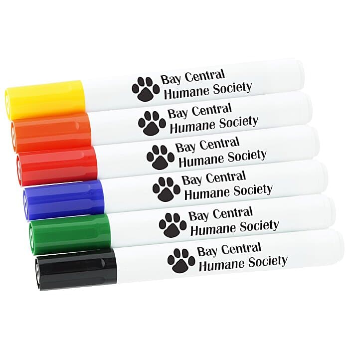 Broad Line Dry Erase Marker - Bullet Tip - Assorted - 6pk