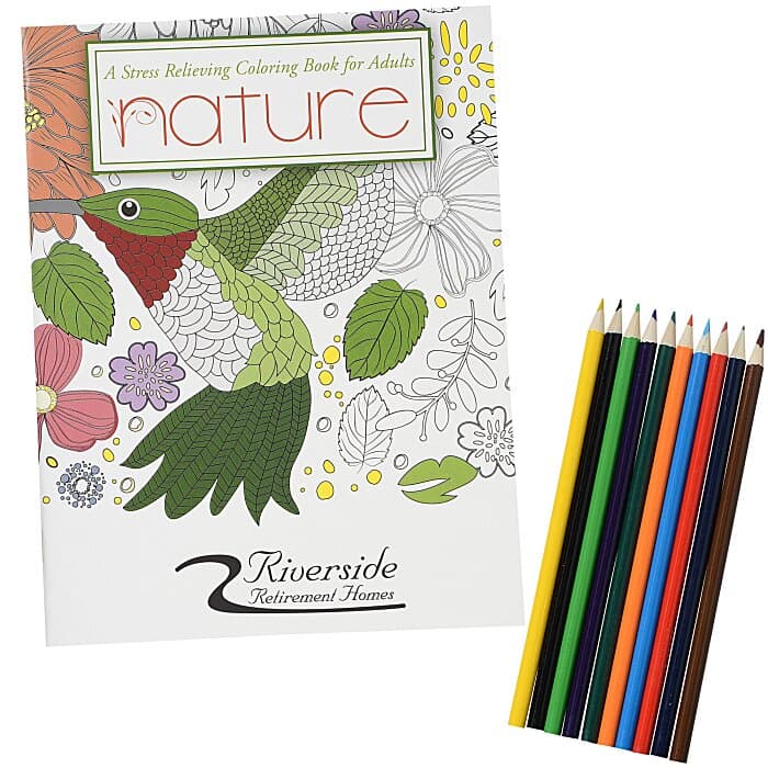 Stress Relieving Adult Coloring Book & Pencils - Nature