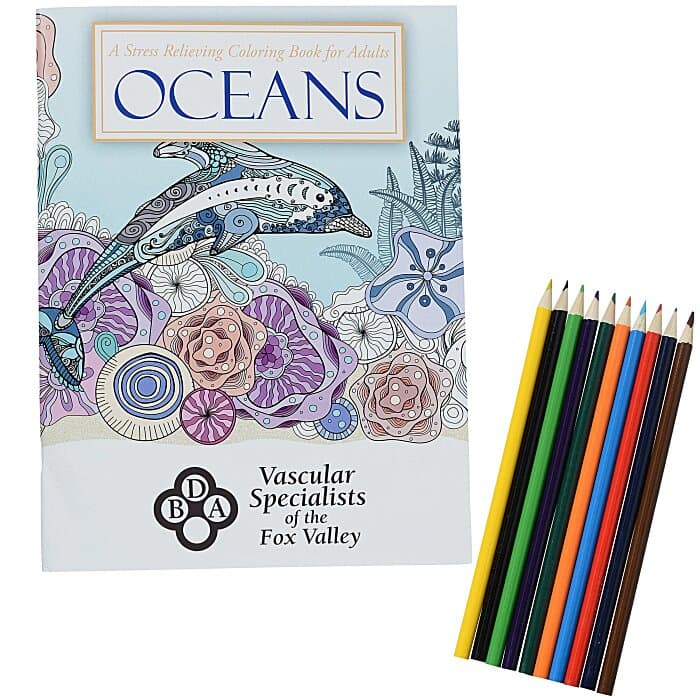 Stress Relieving Adult Coloring Book & Pencils - Oceans