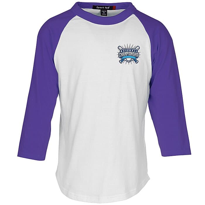 Colorblock 3/4 Sleeve Cotton Baseball T-Shirt - Youth - Embroidered