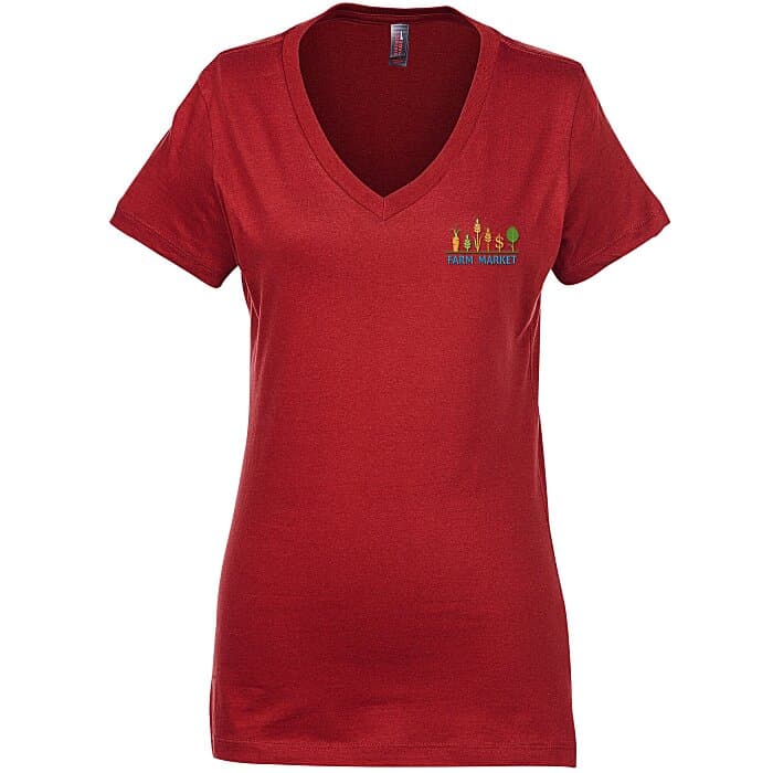 Perfect Weight V-Neck Tee - Ladies' - Embroidered