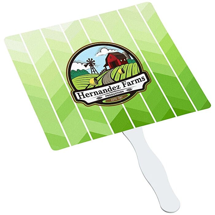 Full Color Hand Fan with Plastic Handle - Square