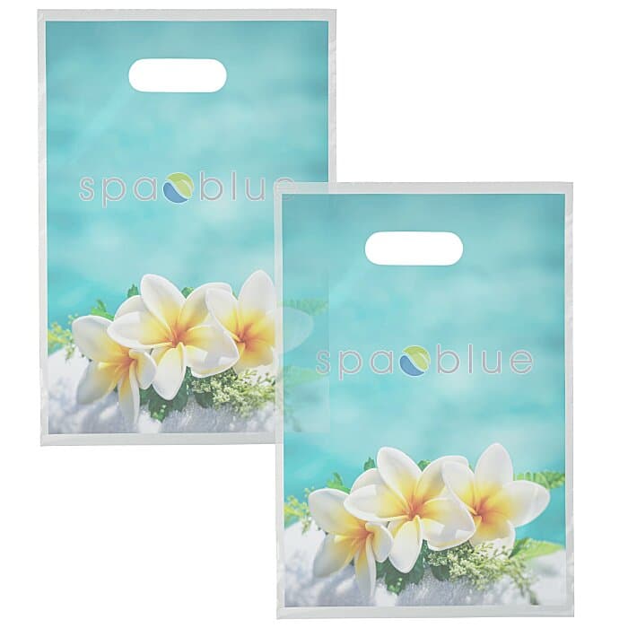 Full Color Die Cut Handle Plastic Bag - 13 inches x 9 inches - Clear - 2 Side Imprint