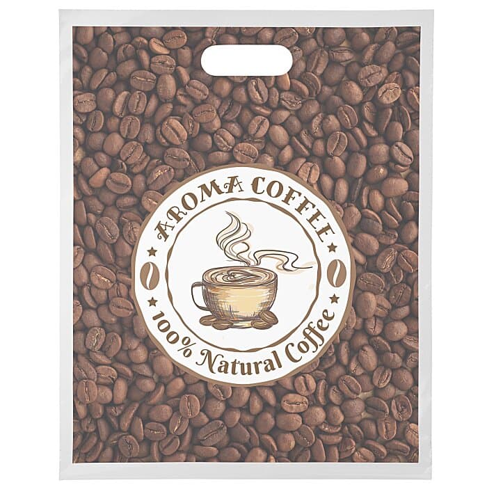 Full Color Die Cut Handle Plastic Bag - 15 inches x 12 inches - Clear