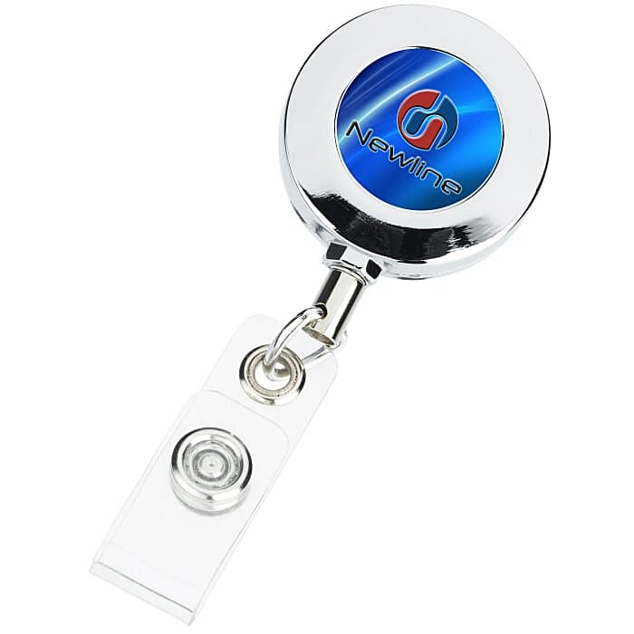 Metal Retractable Badge Holder - Alligator Clip - Round - Label