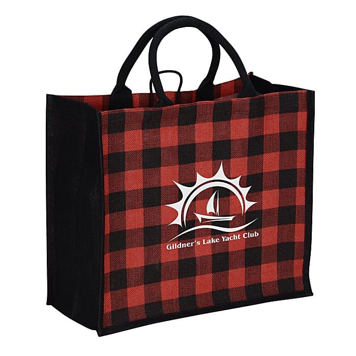 Buffalo Plaid Jute Tote