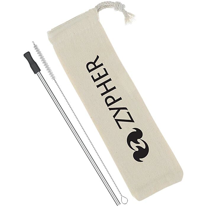 Stainless Straw Set in Cotton Pouch - 1 Pack