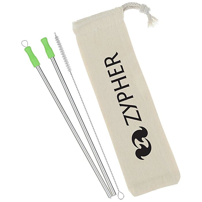 Stainless Straw Set in Cotton Pouch - 2 Pack