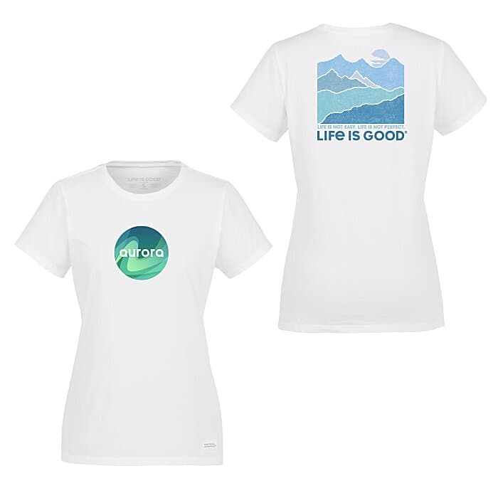 Life is Good Crusher Tee - Ladies' - Full Color - White - Mountains