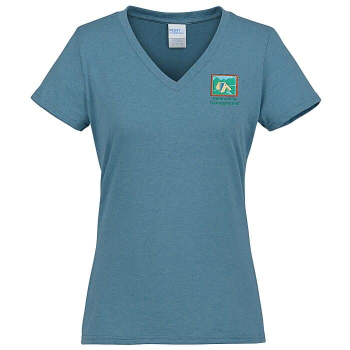 Port & Company Tri-Blend V-Neck T-Shirt - Ladies' - Embroidered
