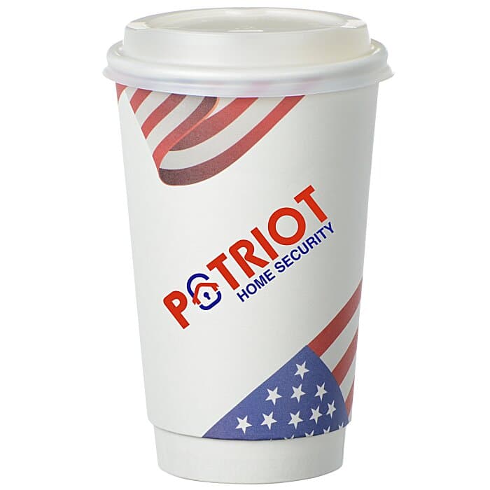 Patriotic Full Color Insulated Paper Cup with Lid - 16 oz