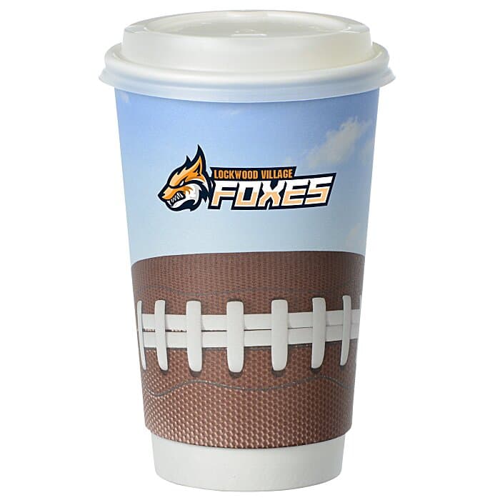 Football Full Color Insulated Paper Cup with Lid - 16 oz