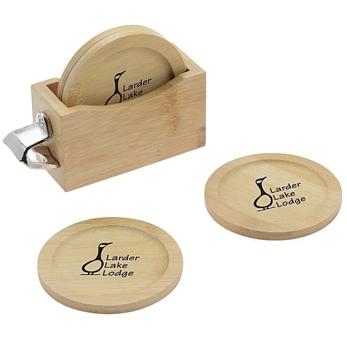 Bamboo Coaster Set with Bottle Opener