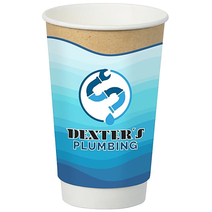 Full Color Insulated Paper Cup - 16 oz - Natural