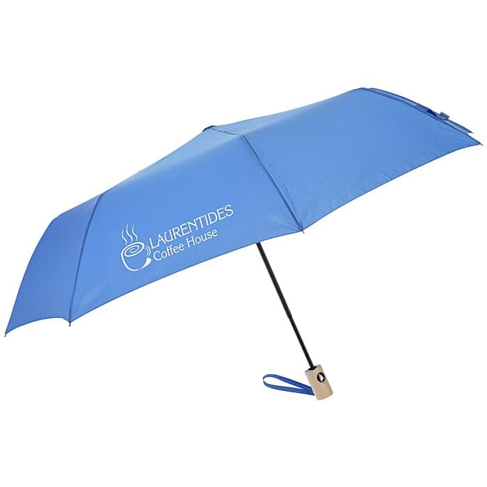 Folding Auto Open Wood Handle Umbrella - 42-inch Arc