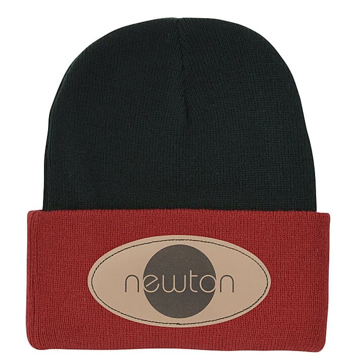 Big Cuff Knit Cap - Two Tone - Laser Engraved Patch