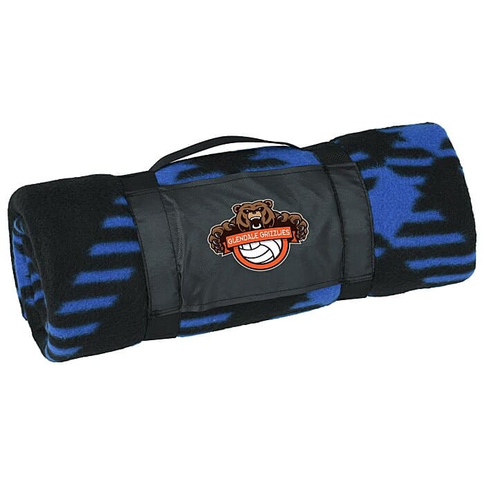 Two Tone Plaid Fleece Blanket with Carry Strap