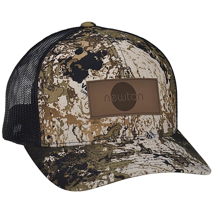 Yupoong Veil Camo Trucker Cap - Laser Engraved Patch